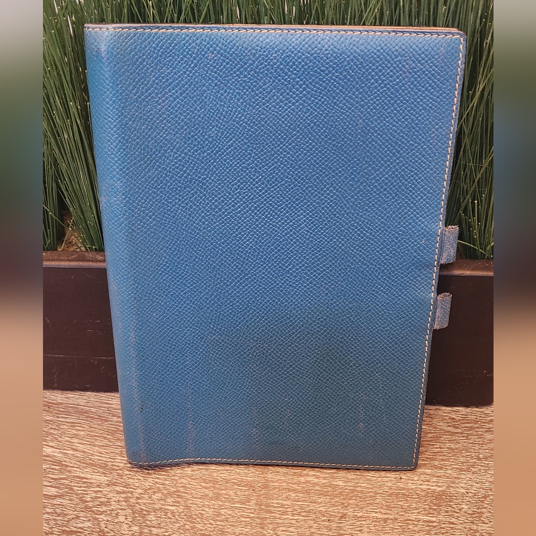 Hermes Blue Leather Agenda With Coa